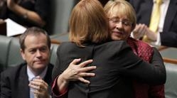 Emotional scenes in Parliament after the passing of the disability legislation. Photo: Andrew Meares