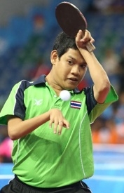 "รุ่ง" รุ่งโรจน์ ไทยนิยม ฮีโร่เหรียญทองพาราลิมปิกเกมส์ 2012 รับลูกสวนคืน เฉลิมพงษ์ พันภู่ เพื่อนร่วมชาติ ก่อนชนะไป 3-2 เกม คว้าเหรียญทองเทเบิลเทนนิส ประเภทชายเดี่ยว คลาส 6-7 กีฬาอาเซียนพาราเกมส์ 2015 ที่ประเทศสิงคโปร์ เมื่อวันที่ 8 ธันวาคม