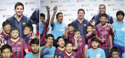 ลิโอเนล เมสซี่ และโฮเซ่ ปินโต้ กับกลุ่มเด็กและเยาวชนผู้พิการทางสติปัญญา