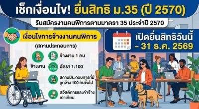 เช็กเงื่อนไขยื่นสิทธิ ม.35 จ้างงานคนพิการปี 70 เปิดยื่นถึง 31 ธ.ค. 69