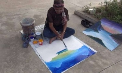 สตูลลุงพิการไม่ย่อท้อขายฝีมือวาดภาพเลี้ยงชีพ