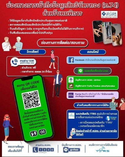 ช่องทางการเข้าถึงข้อมูลบัตรทอง (ท.74) สำหรับคนพิการ